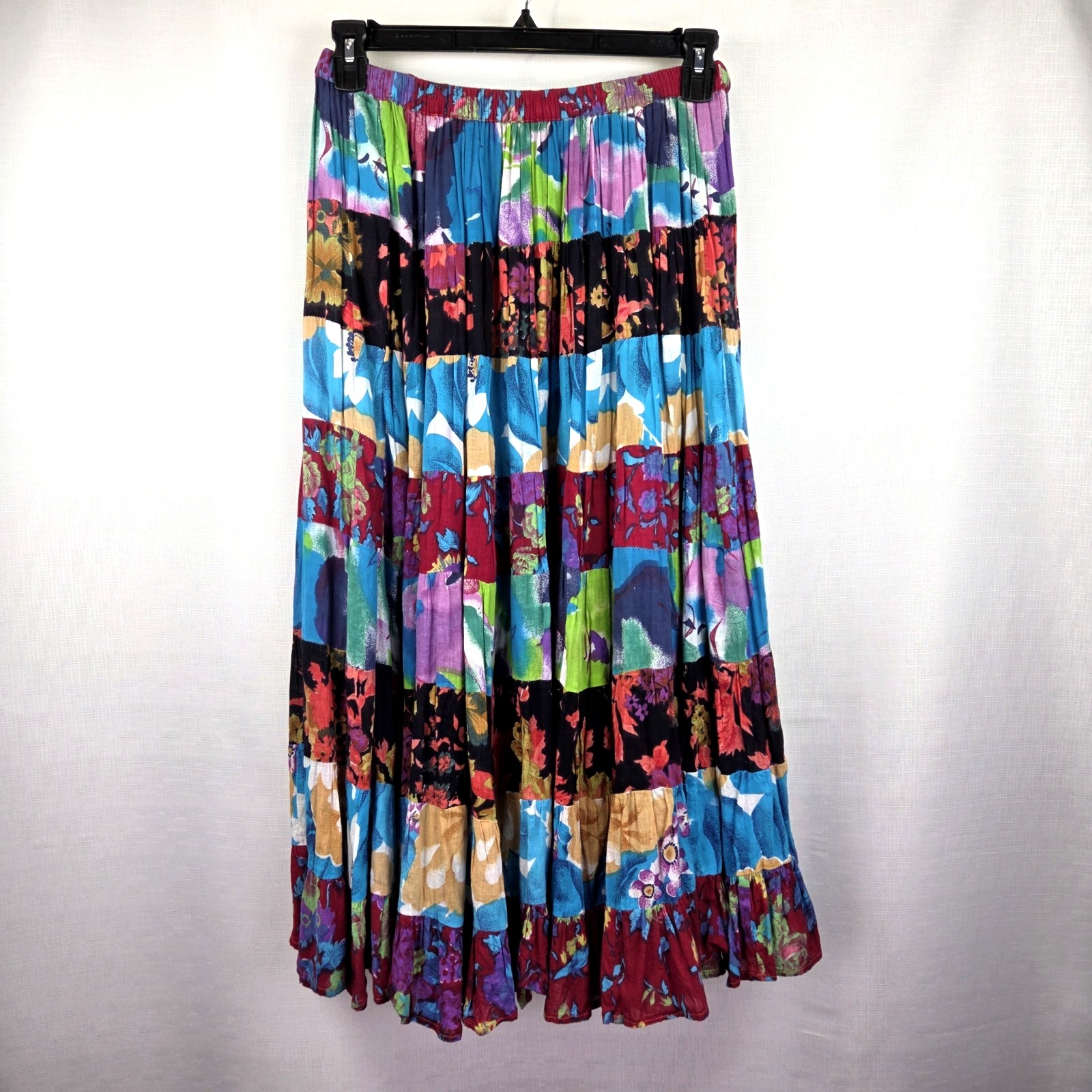 Patchwork Tiered Maxi Skirt Festival Boho Gypsy Hippie Fairy Floral Size Medium